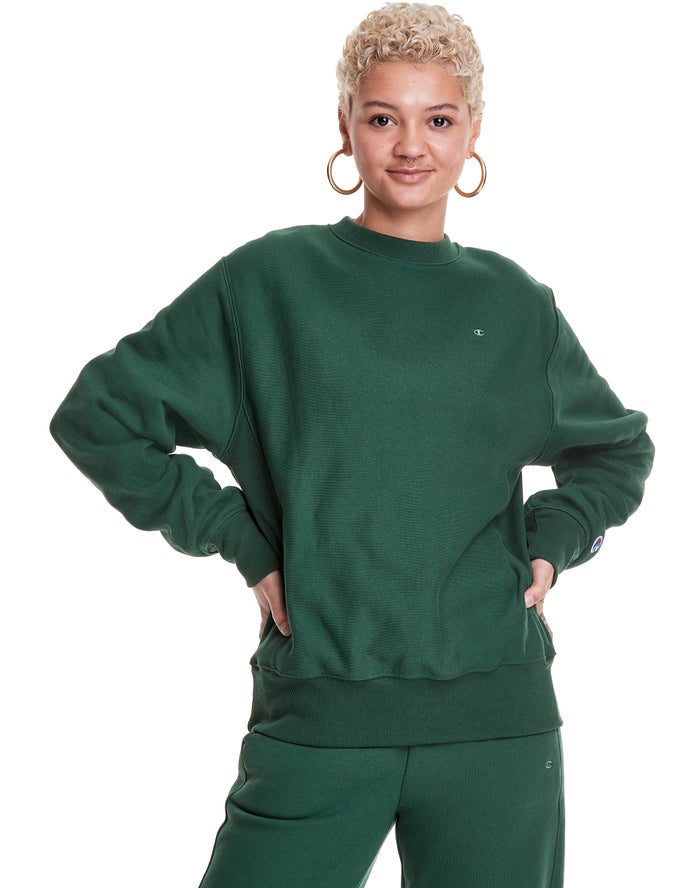 Sudadera Champion Mujer - Reverse Weave Boyfriend Crew ( Verde Oscuro ) 9248536-CD